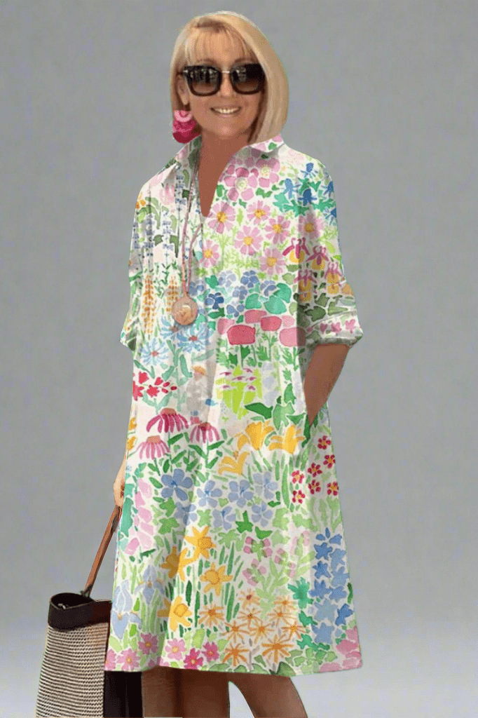 Floramira™ Pastel Garden Shirt Dress