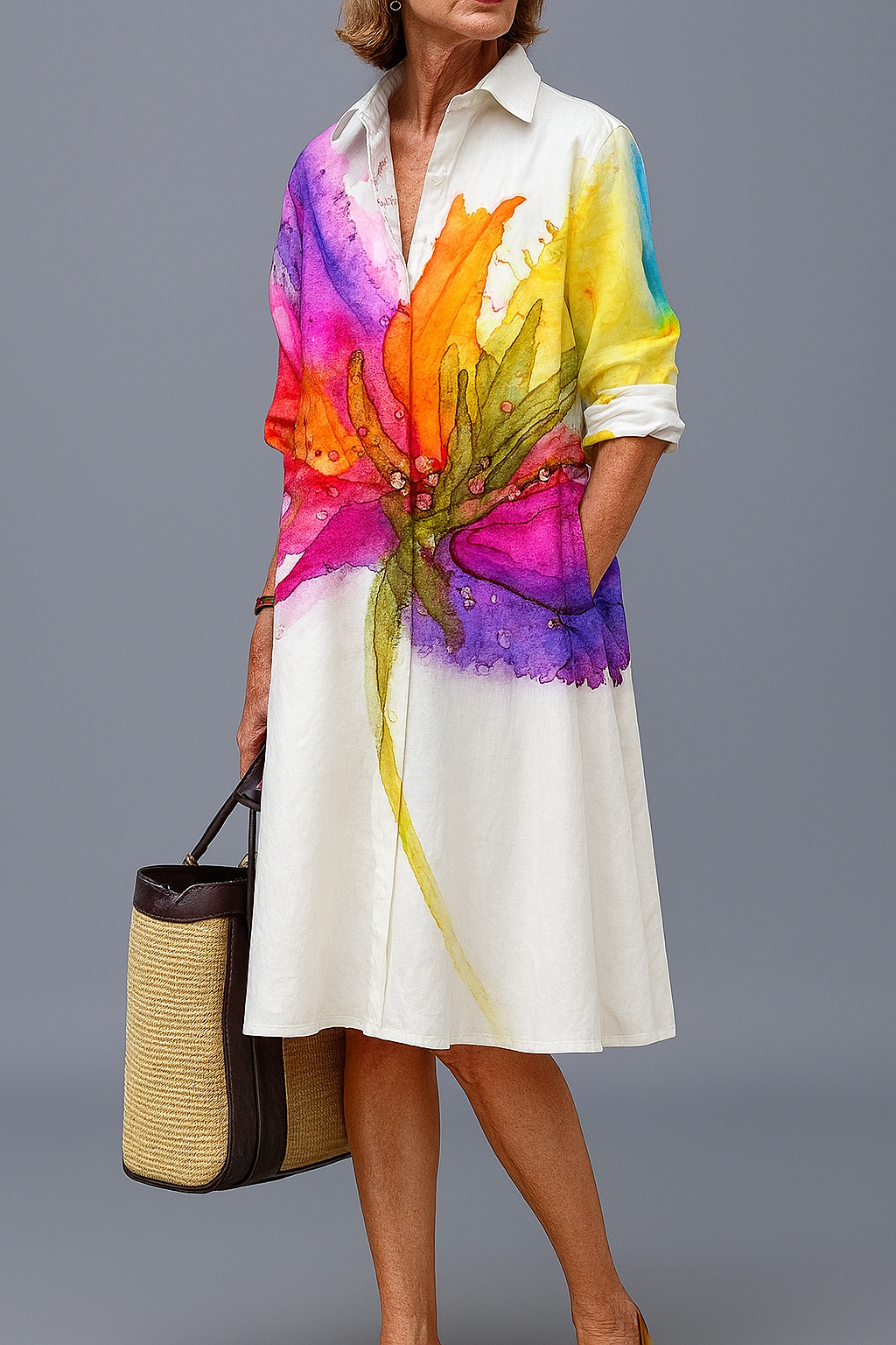 Aurorafleur™ Watercolour Bloom Shirt Dress