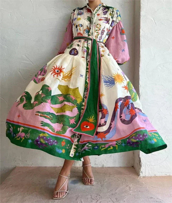 Floravida™ Artistic Maxi Shirt Dress